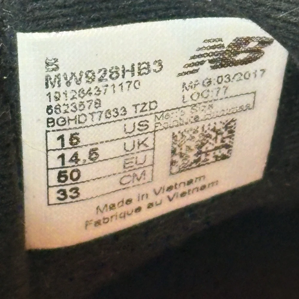 New Balance 928 V3 Walking Shoes Mens US 15 B EU‎ 50 Hook & Loop Black MW928HB3